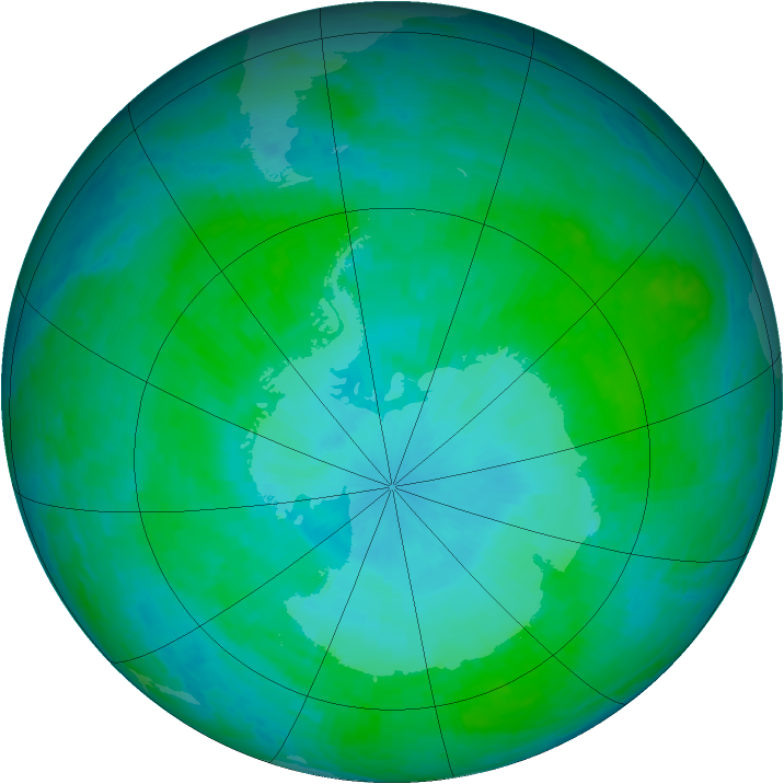 Antarctic ozone map for 20 January 2002